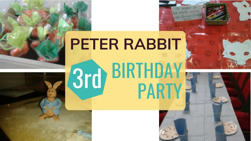 Peter Rabbit themed 5th birthday party for a 5 year old boy. Crafts, games, activities, food and decorations.