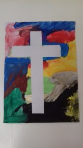 creative lent ideas for families, masking tape cross, easter cards