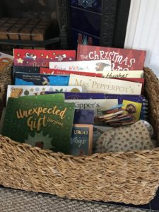Advent basket of Christmas picture books - from How to Celebrate Advent at Home: 10 Advent Ideas for Families.